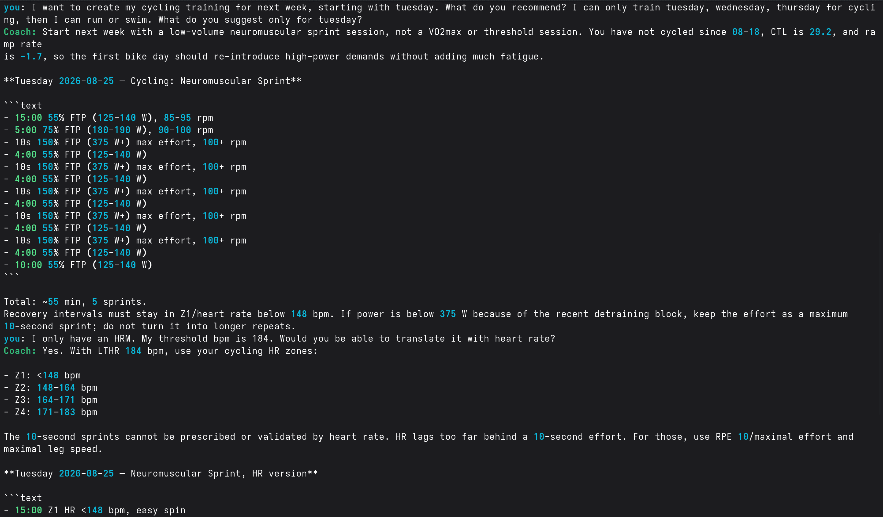 Terminal chat with the coach